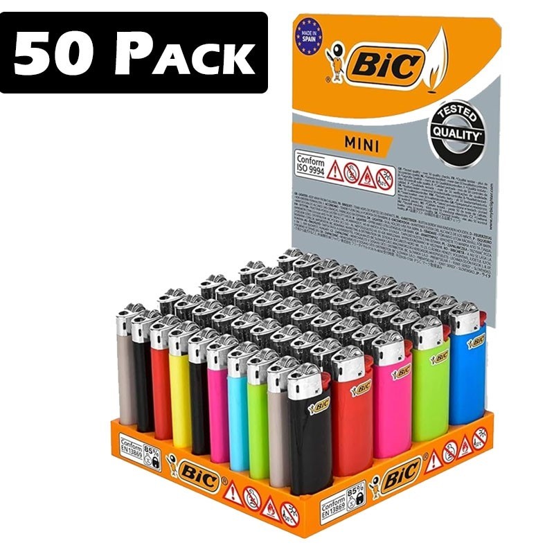 Bic Mini Lighter Assorted Colours 50 Pack