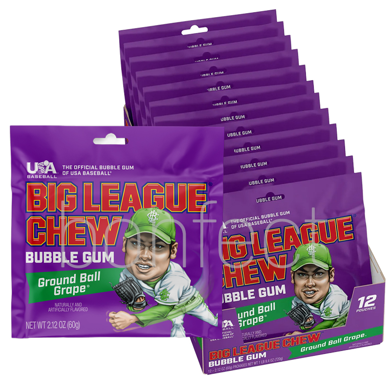 Big League Chew Grape Bubblegum Chewing Gum Pouch 60g  12 Pack