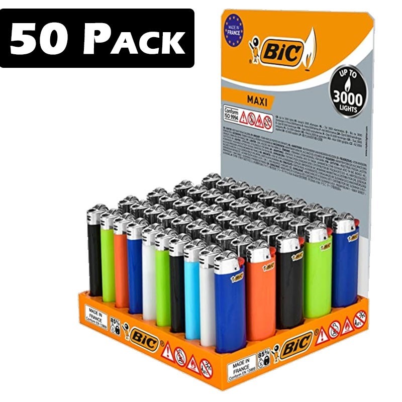 Bic Maxi Lighter Assorted Colours 50 Pack