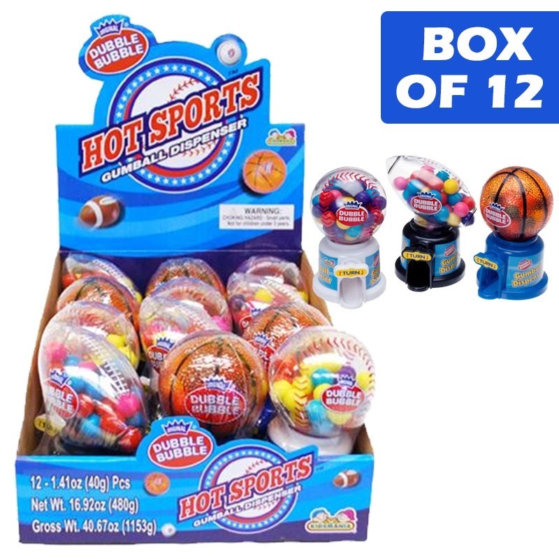 Dubble Bubble Sports Gumball Machines Dispenser 40g  12 Pack