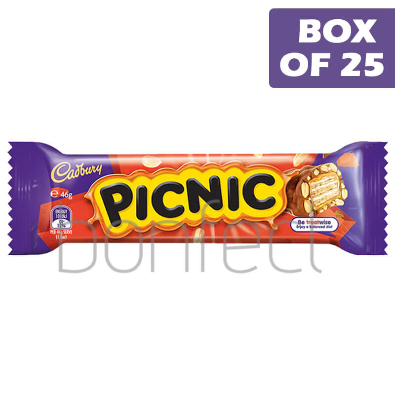 Cadbury Picnic Chocolate  Peanut Bar 46g  25 Pack