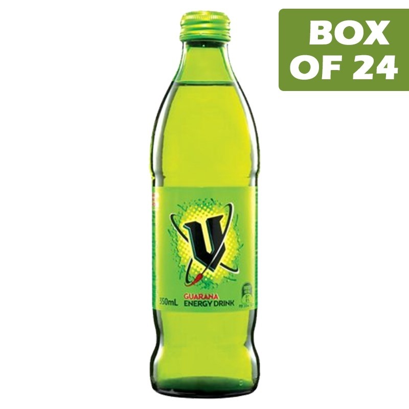 V Green Energy Drink Glass Bottle 350ml  24 Pack