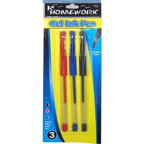 Homework Gel Pen Assorted Colors 3 Pack