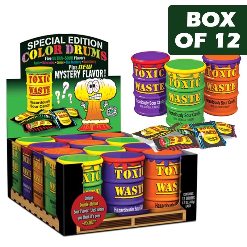 Toxic Waste Hazardously Sour Color Drums Candy 48g  12 Pack