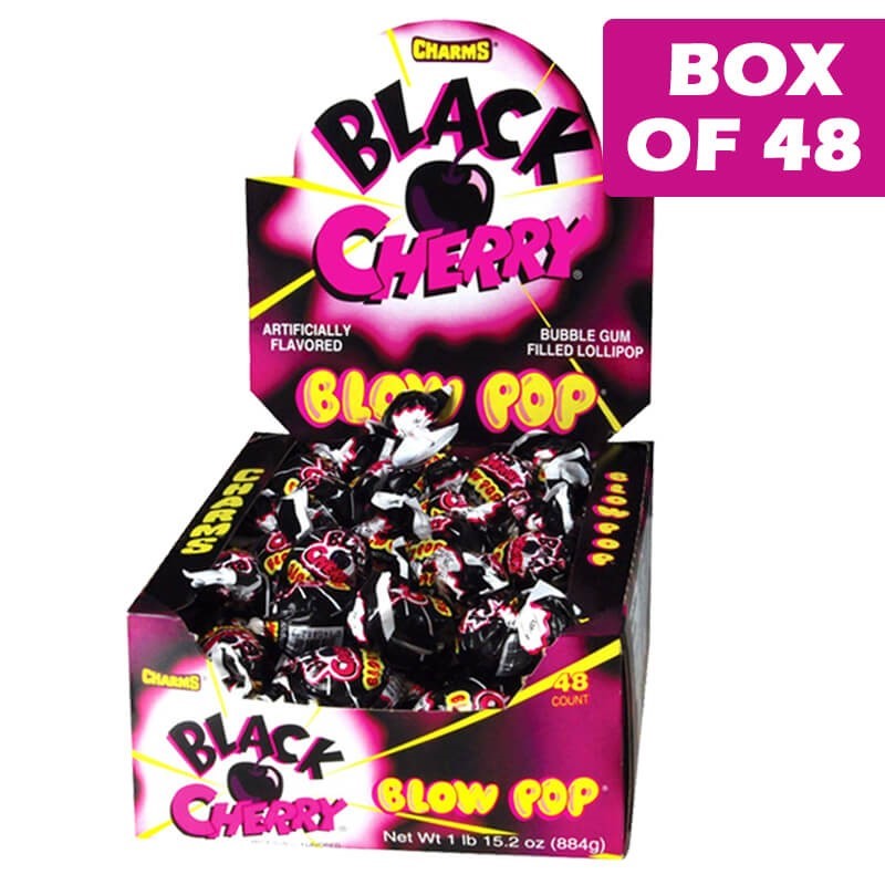 Charms Blow Pop Black Cherry Bubble Gum Filled Lollipop 48 Pack