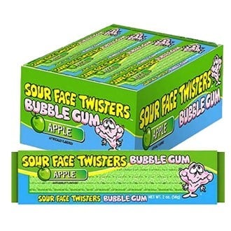 Sour Face Twisters Sour Bubble Gum Apple 56g  12 Pack
