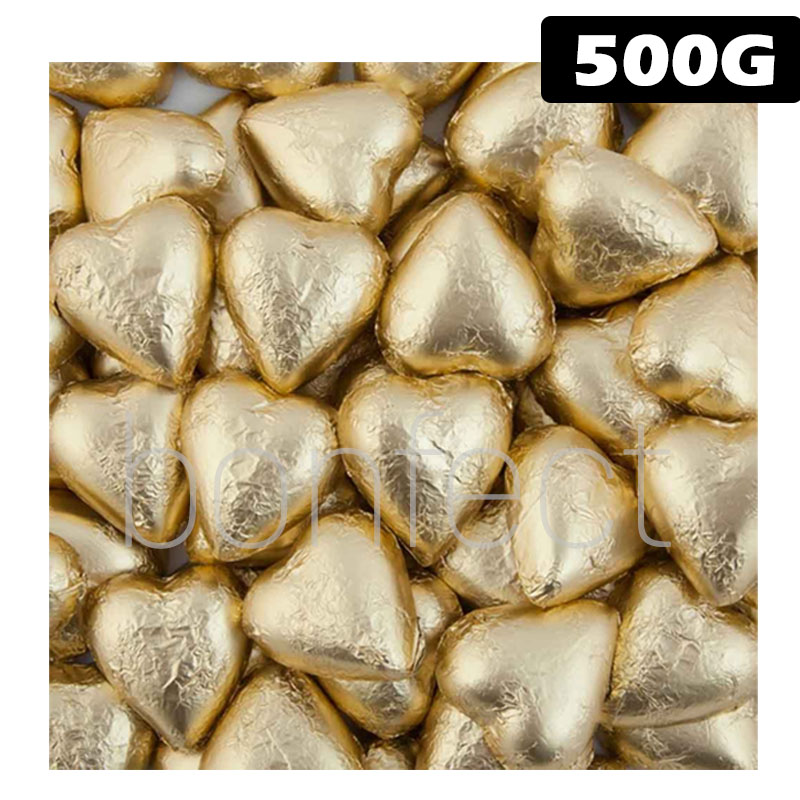 Foil Wrapped Gold Chocolate Heart Bag 500g