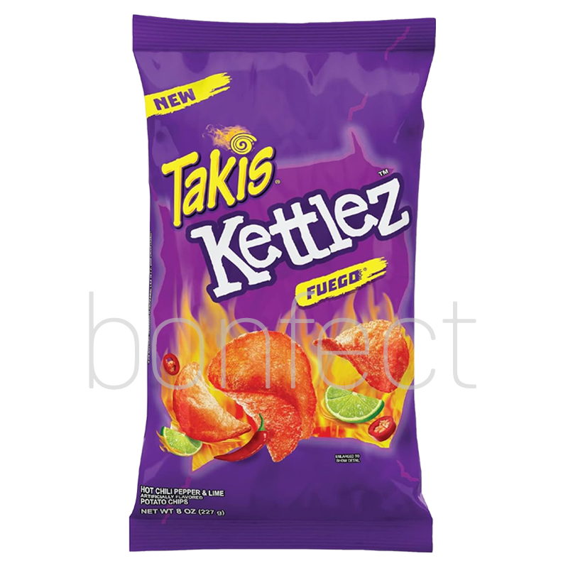 Barcel Takis Kettlez Fuego Hot Chilli Pepper  Lime Potato Chips 227g  12 Pack