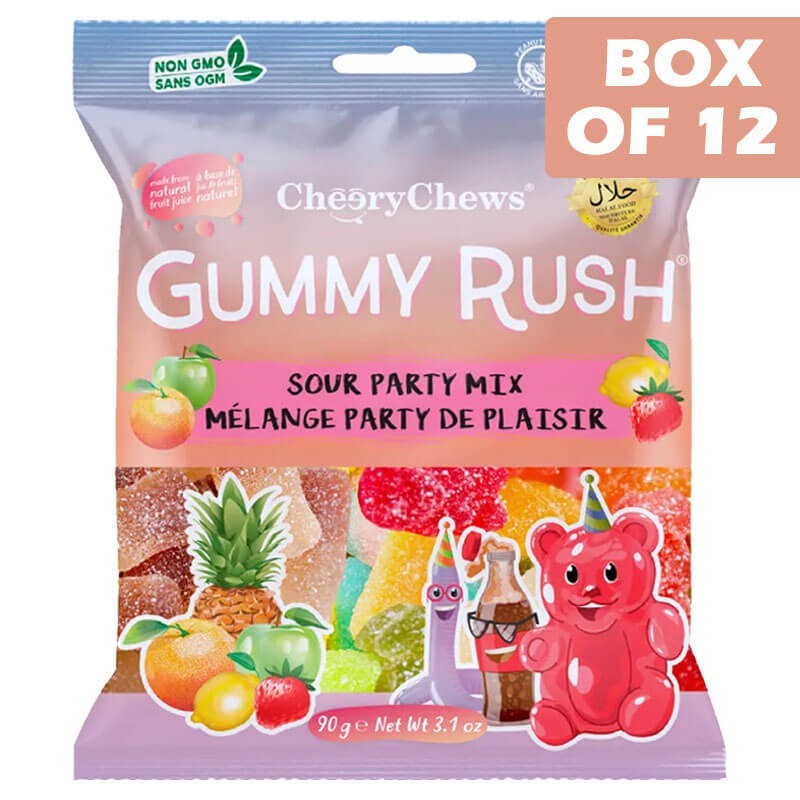 Gummy Rush Sour Party Mix Bag 90g  12 Pack