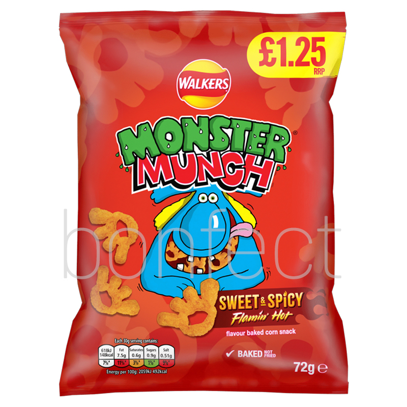 Walkers Monster Munch Flamin Hot Grab Bag 72g18 Pack