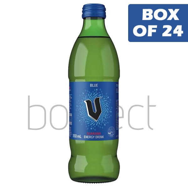 V Blue Energy Drink Glass Bottle 350ml  24 Pack