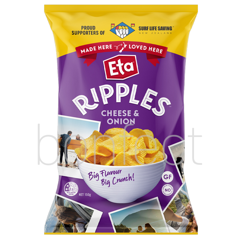 Eta Ripple Cut Cheese Onion Potato Chips 150g  12 Pack