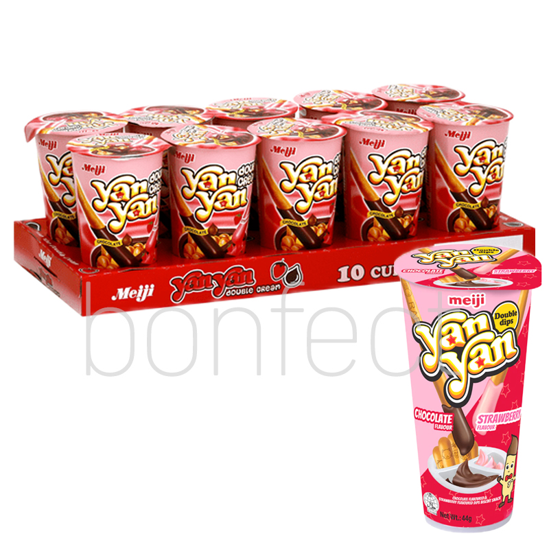 Meiji Yan Yan Biscuit Double Stick Chocolate  Strawberry 44g  10 Pack
