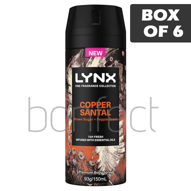 Lynx Copper Santal Deodorant Body Spray 93g150ml  6 Pack