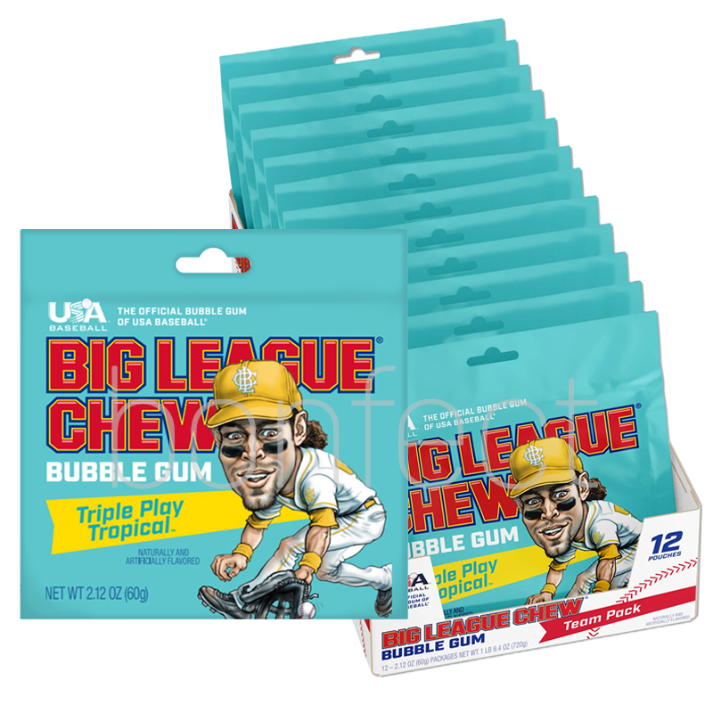 Big League Chew Triple Play Tropical Chewing Gum Pouch 60g  12 Pack