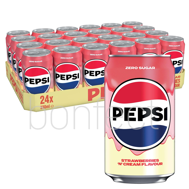 Pepsi Strawberries N Cream Soda Zero Sugar Can 330ml  24 Pack