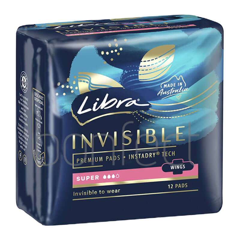 Libra Invisible Super Pads With Wings 12 Pads