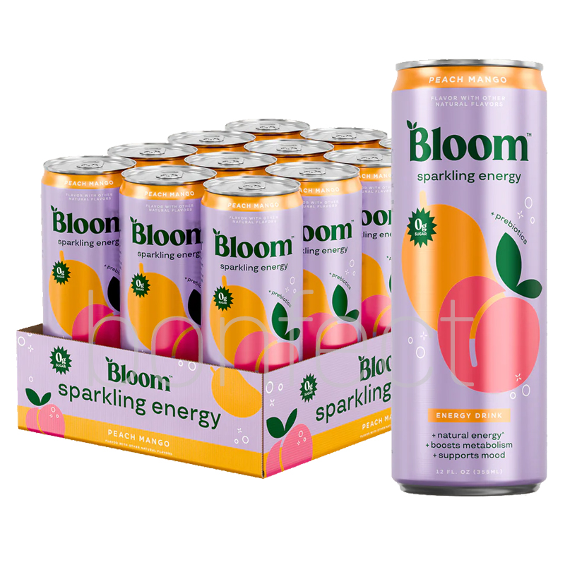 Bloom Sparkling Energy Drink Peach Mango 355ml  12 Pack