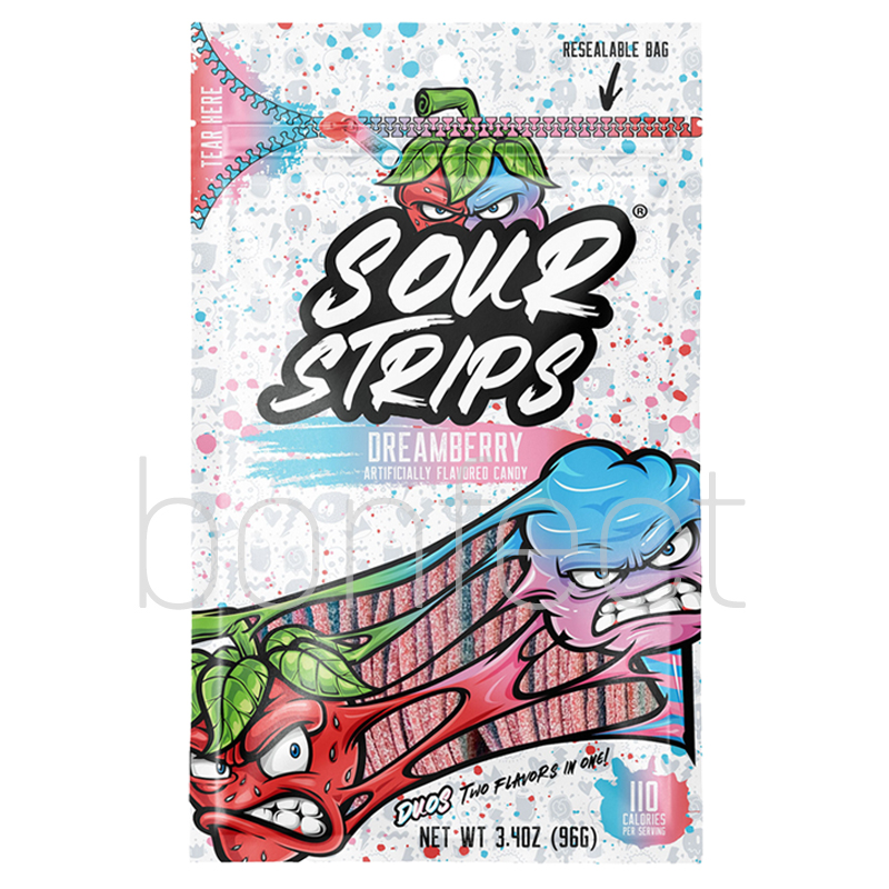 Sour Strips Candy Bag 96g  12 Pack  Dream Berry