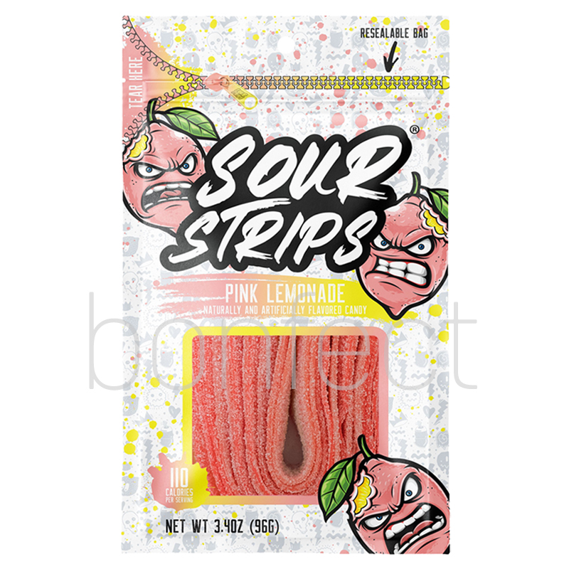 Sour Strips Candy Bag 96g  12 Pack  Pink Lemonade