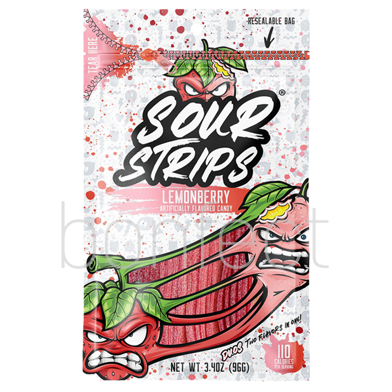 Sour Strips Candy Bag 96g  12 Pack  Lemonberry
